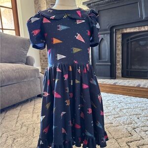 Navy Blue Kids Dress with Colorful Bammers